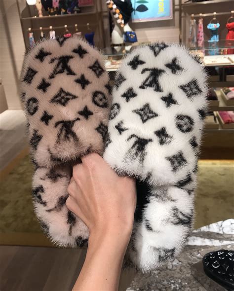 louis vuitton bed slippers|Louis Vuitton monogram fur slippers.